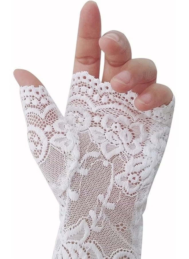 2 Pairs Women's Short Lace Gloves Sun Protection Fingerless Bridal Wrist Gloves Opera Gala Wedding Tea Party Dance Role Play 1920s - Image 5