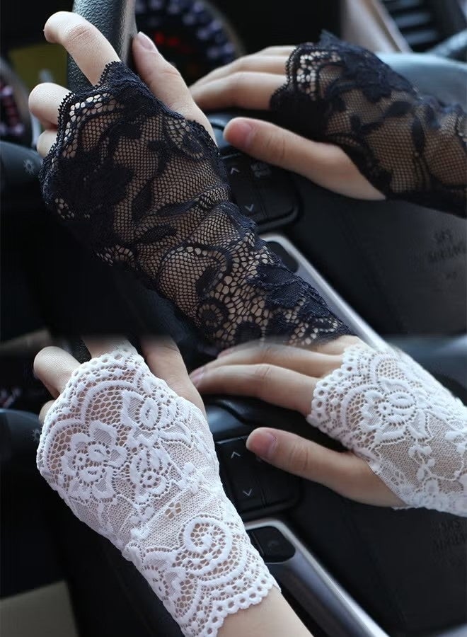 2 Pairs Women's Short Lace Gloves Sun Protection Fingerless Bridal Wrist Gloves Opera Gala Wedding Tea Party Dance Role Play 1920s - Image 2