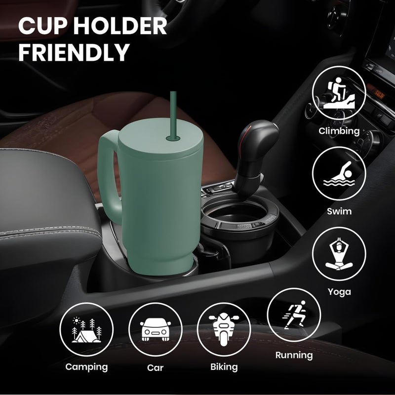 Kesrinplus 1200 ml Tumbler with Handle Straw Lid Insulated Reusable Stainless Steel Water Bottle Leak Proof Mug for Office Gym Travelling Cupholder CarFriendly 1200ML 1 Count - Image 4