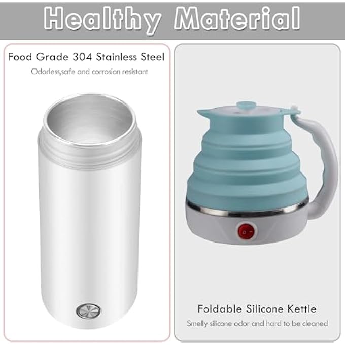 سيلك رووت غلاية كهربائية 400 مل، غلاية شاي محمولة للسفر، طبقة غير لاصقة مزدوجة الجدار، غلاية مياه معزولة، كوب قهوة سريع الغليان، إيقاف تشغيل تلقائي، سخان مياه ساخن، أبيض - Image 5