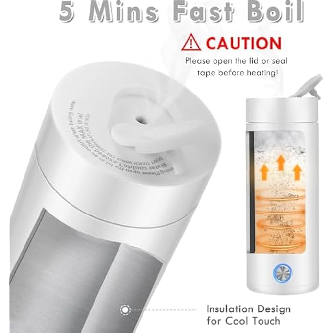 سيلك رووت غلاية كهربائية 400 مل، غلاية شاي محمولة للسفر، طبقة غير لاصقة مزدوجة الجدار، غلاية مياه معزولة، كوب قهوة سريع الغليان، إيقاف تشغيل تلقائي، سخان مياه ساخن، أبيض - Image 4