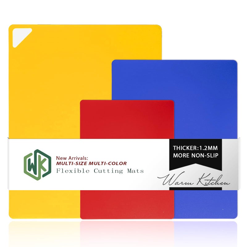Wk Flexible Plastic Cutting Boards For Kitchen Set Of 3  Non Slip Cutting Mats  Colorful Thin Cutting Sheets For Meat  Bpa Free  Dishwasher Safe - Image 1