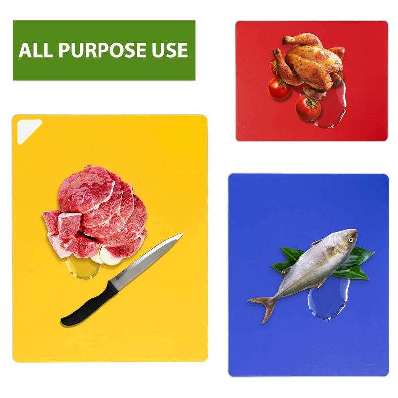 Wk Flexible Plastic Cutting Boards For Kitchen Set Of 3  Non Slip Cutting Mats  Colorful Thin Cutting Sheets For Meat  Bpa Free  Dishwasher Safe - Image 4