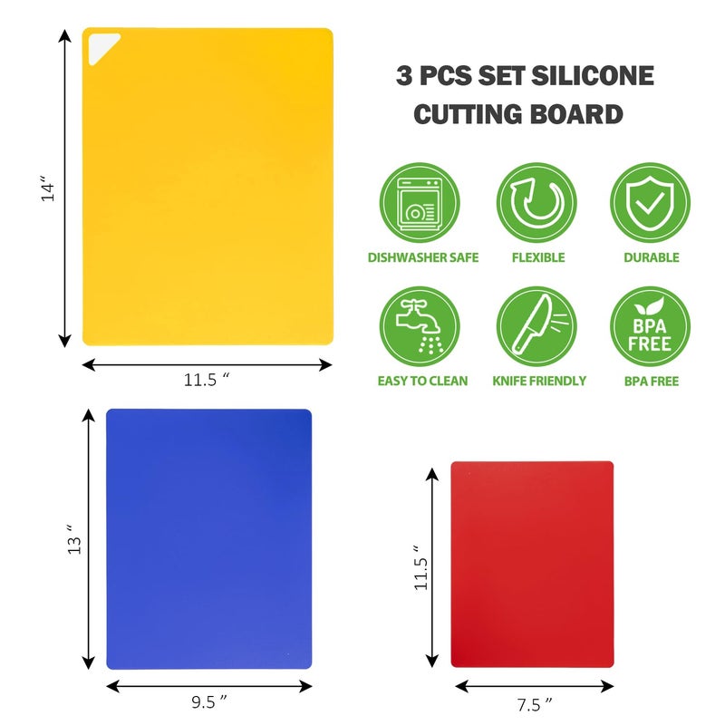 Wk Flexible Plastic Cutting Boards For Kitchen Set Of 3  Non Slip Cutting Mats  Colorful Thin Cutting Sheets For Meat  Bpa Free  Dishwasher Safe - Image 2