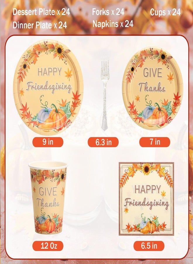 Atonofun Friendsgiving Party Supplies, Friendsgiving Plates and Napkins Set, Disposable Thanksgiving Plates, Cups, Napkins and Forks for Fall Harvest Thanksgiving Party Decorations Serves 24 - Image 4