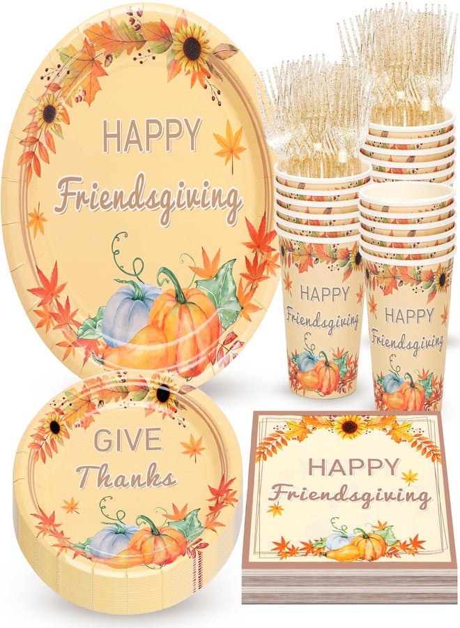 Atonofun Friendsgiving Party Supplies, Friendsgiving Plates and Napkins Set, Disposable Thanksgiving Plates, Cups, Napkins and Forks for Fall Harvest Thanksgiving Party Decorations Serves 24 - Image 1