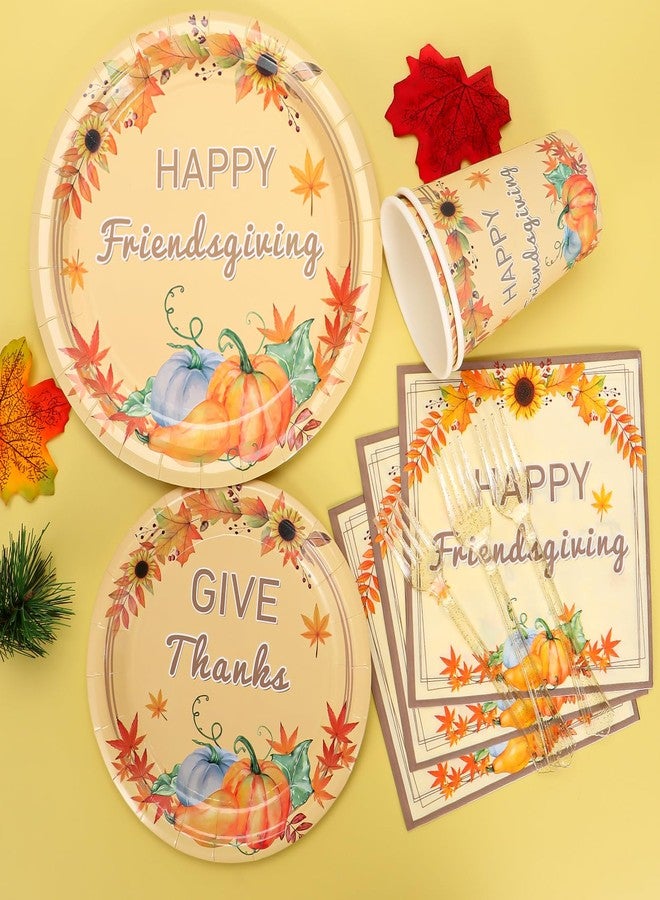 Atonofun Friendsgiving Party Supplies, Friendsgiving Plates and Napkins Set, Disposable Thanksgiving Plates, Cups, Napkins and Forks for Fall Harvest Thanksgiving Party Decorations Serves 24 - Image 3