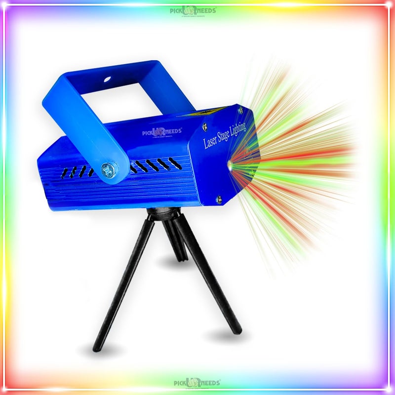Pick Ur Needs Mini Stage LED Lighting Sound Activated Laser Corded Electric Projector With Mini Tripod Stand For Party And Diwali Decoration (Multicolor) (Laser 6D Light), White - Image 1