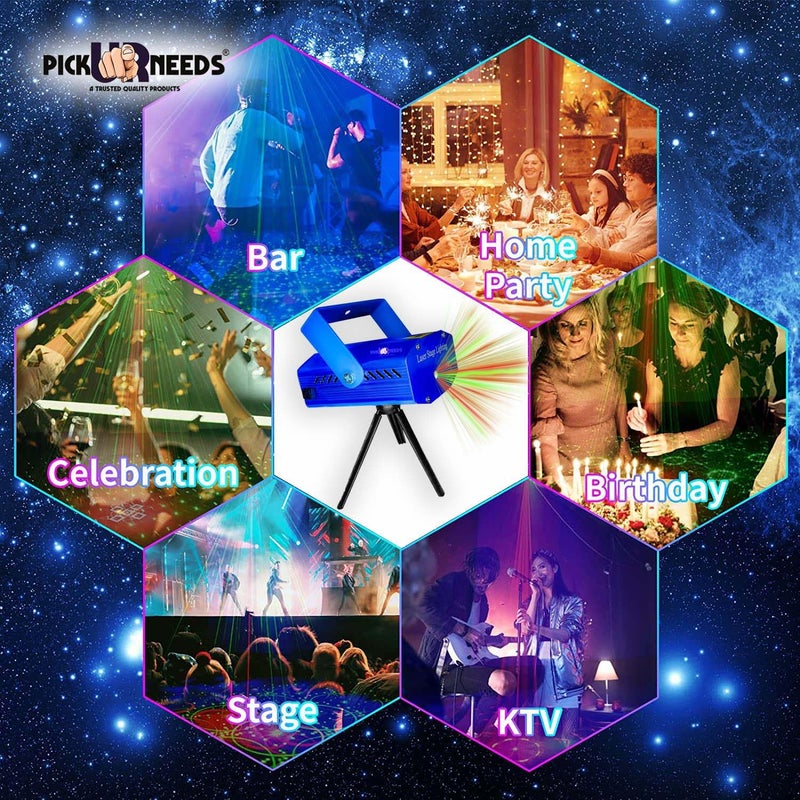 Pick Ur Needs Mini Stage LED Lighting Sound Activated Laser Corded Electric Projector With Mini Tripod Stand For Party And Diwali Decoration (Multicolor) (Laser 6D Light), White - Image 4