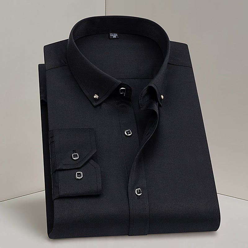 Cross-border Mens Wear Elastic White Shirt Long Sleeve Business Casual Slimming Smooths Your Silhouette Solid Color White