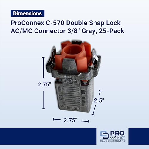 SIGMA ENGINEERED SOLUTIONS ProConnex C-570 Double Snap Lock AC/MC Connector 3/8" Gray, 25-Pack - Image 4
