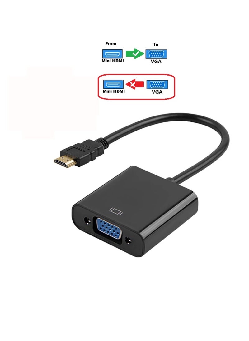 FUJISHKA Mini HDMI to VGA Converter – Male to Female Video Adapter Cable, 1080p, Compatible with PC/TV/HDTV, 25cm, Black - Image 2