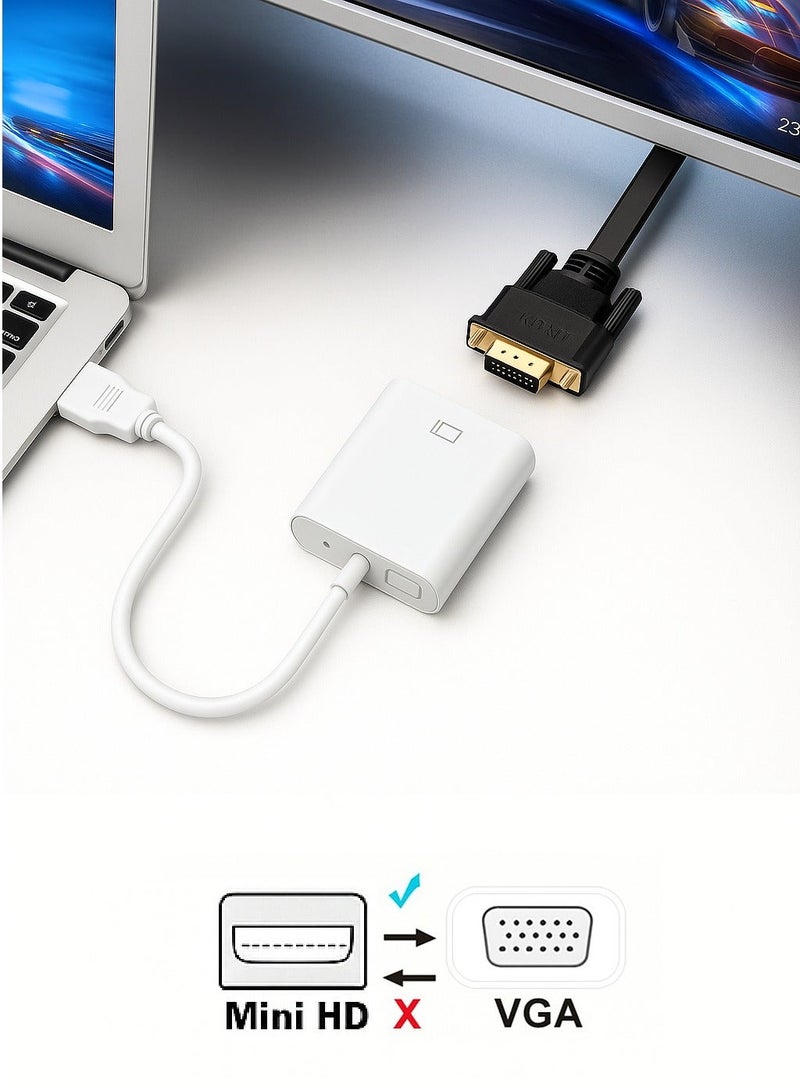 FUJISHKA Mini HDMI to VGA Converter – Male to Female Video Adapter Cable, 1080p, Compatible with PC/TV/HDTV, 25cm, white - Image 4