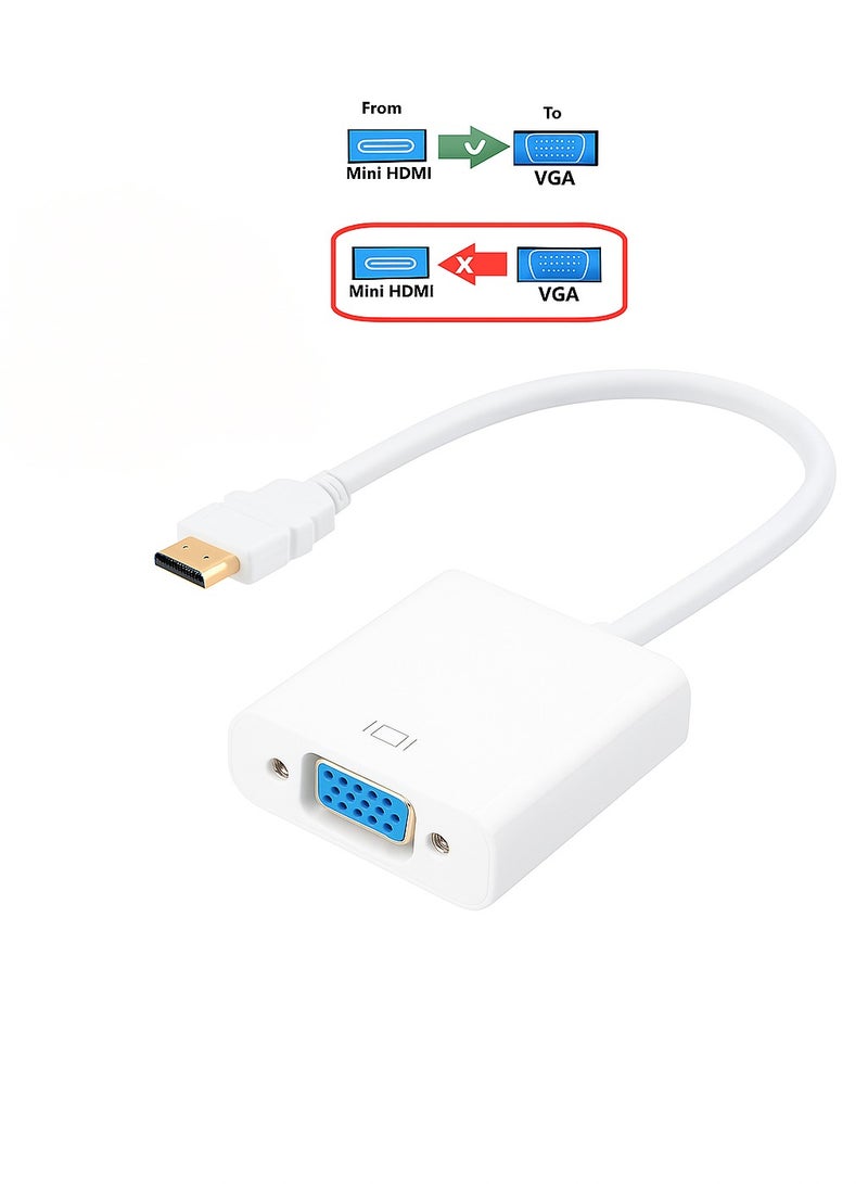 FUJISHKA Mini HDMI to VGA Converter – Male to Female Video Adapter Cable, 1080p, Compatible with PC/TV/HDTV, 25cm, white - Image 2