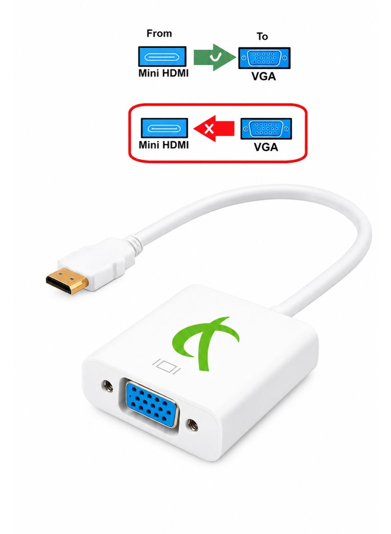 فوجيشكا محول Mini HDMI إلى VGA – وصلة محول ذكر إلى أنثى للفيديو، جودة 1080p، متوافق مع PC/TV/HDTV، طول 25 سم، أبيض - Image 2
