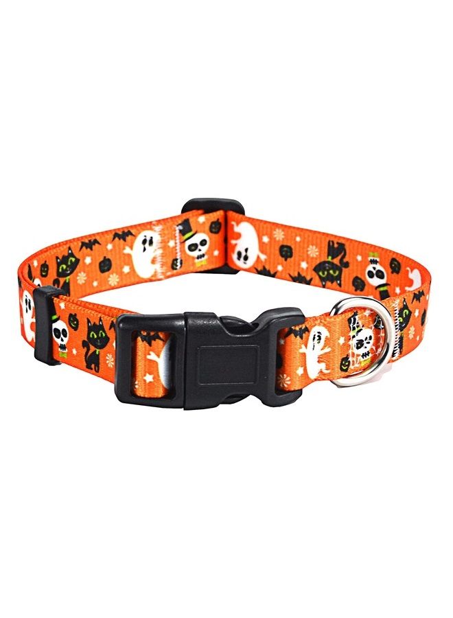Mihqy طوق الكلب للهالوين - نمط اليقطين والخفاش والشبح - قابل للتعديل للكلاب الصغيرة والمتوسطة والكبيرة (الهالوين، XS) - Image 1
