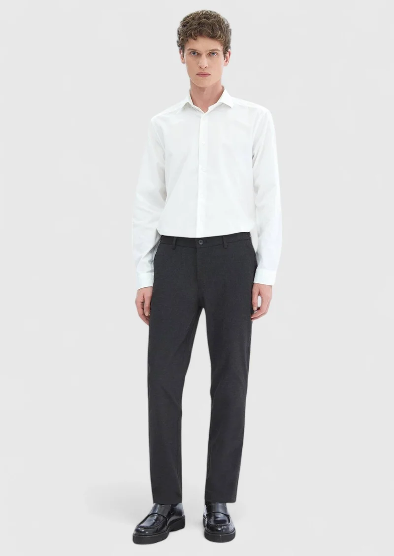 RAMSEY White Plain Casual Fit Long Weaving Casual 100% Cotton Shirt