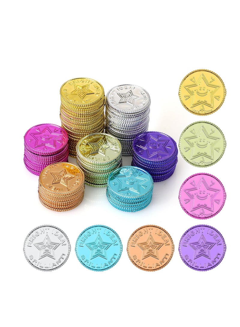 SOLARAE Colorful Coin, 100 Pieces Caught being Good Coins, Kids Behavior Tokens, Classroom Behavior Incentives Coin, Reward Tokens Smile Face Coin for Kids, Ideal School Reward(Pentagram) - Image 1
