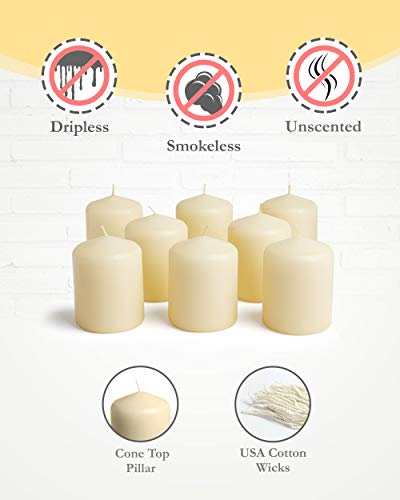 bask Cone Top Pillar Candles by Bask - Set of 8-3" x 4" Dripless Unscented Candles in Ivory for Home Decor, Relaxation & All Occasions - Image 3