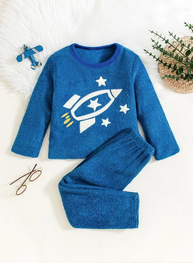 Take Two Graphic Embroidery Round Neck Top with Long Pyjama Set