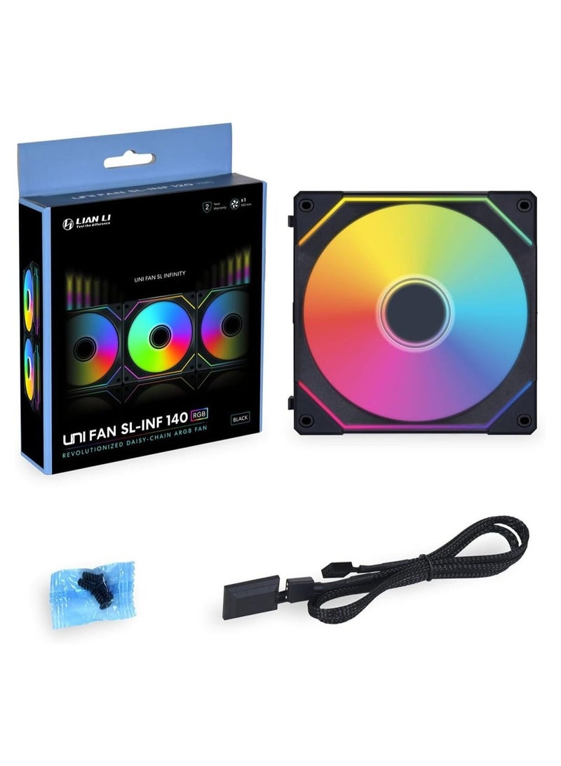 LIAN LI UNI FAN SL Infinity 140mm ARGB PWM Case Fan – Infinity Mirror Design, High Airflow & Static Pressure, Fluid Dynamic Bearing, Daisy-Chain Connectable, Software & Wireless RGB Control, Ultra-Quiet, Radiator & PC Case Cooling, Black | UF-SLIN140-1B - Image 1