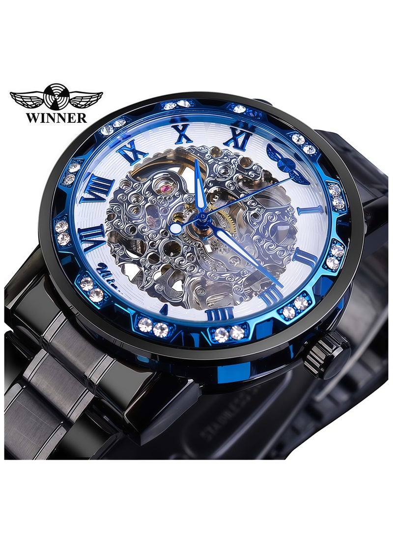 وينر ساعة رجالية أنيقة وعملية بهيكل عظمي يدوي مرصع بأحجار الراين