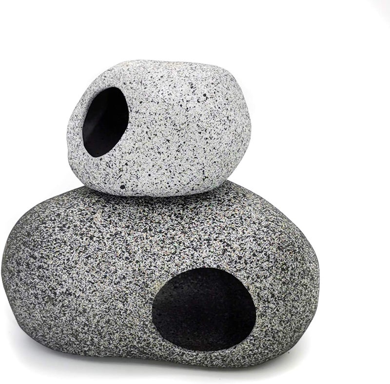 JIH Aquarium Decorations Rock, Ceramic Shelters - Shrimp Habitat, Breeding Tube, Hiding cave, Stackable Fish Tank Decor Cave for Hiding, Betta Fish (J603+J001) - Image 3