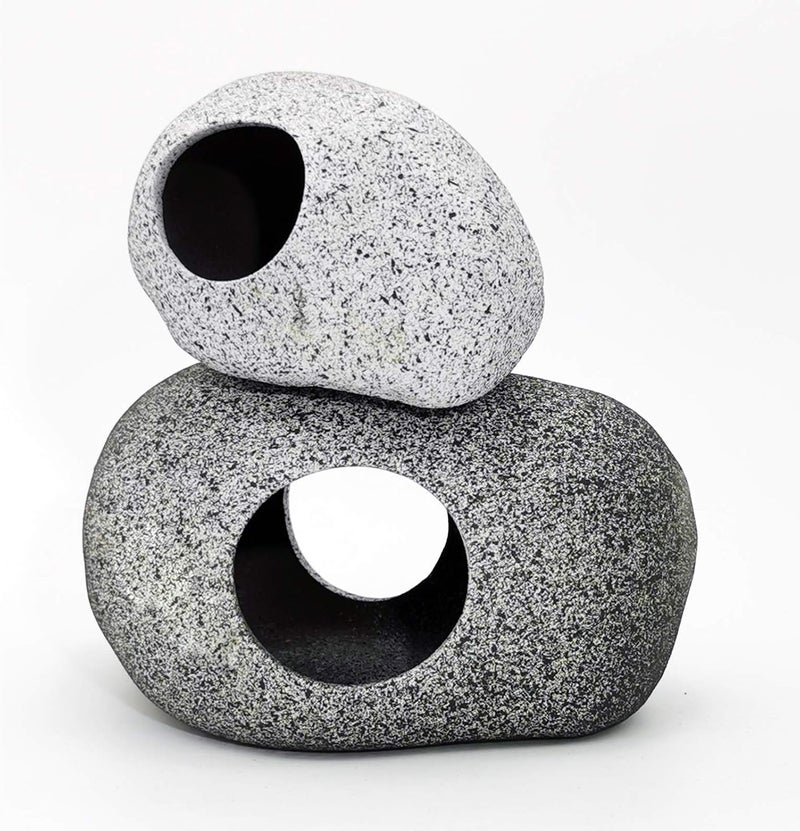 JIH Aquarium Decorations Rock, Ceramic Shelters - Shrimp Habitat, Breeding Tube, Hiding cave, Stackable Fish Tank Decor Cave for Hiding, Betta Fish (J603+J001) - Image 1