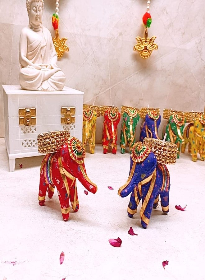 GUUCHUU Handcrafted Recycled Material Elephant Tealight Candle Holder Home Decoration Item for Diwali, Rangoli, Ganesh Chathurthi, Janmashtmi, Festival (8 X 5 X 10 cm) - Pack of 6 Multicolor - Image 3