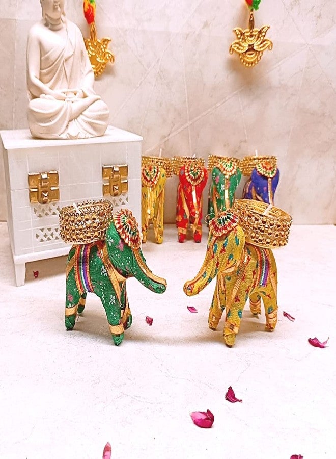 GUUCHUU Handcrafted Recycled Material Elephant Tealight Candle Holder Home Decoration Item for Diwali, Rangoli, Ganesh Chathurthi, Janmashtmi, Festival (8 X 5 X 10 cm) - Pack of 6 Multicolor - Image 2