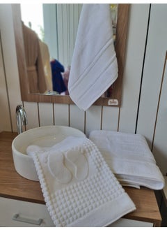 özdilek 3-Piece Bathroom Set Bath, Hand, Face and Foot Towels White  - Image 1