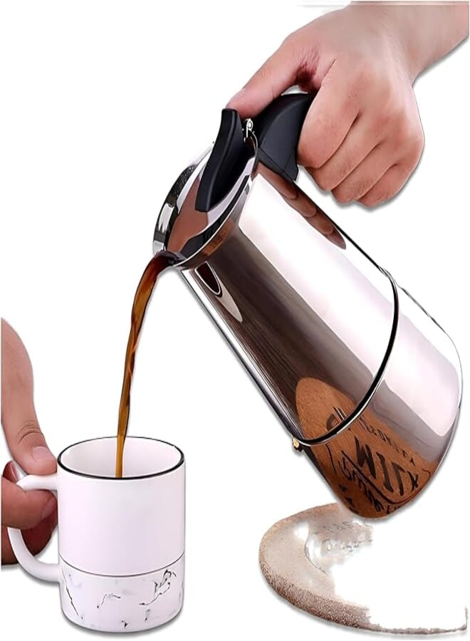 Spaceshoop Cappuccino Maker - Experience the art of coffee making with this compact 2 cup stovetop espresso maker, perfect for crafting delicious cappuccinos and rich lattes at home.