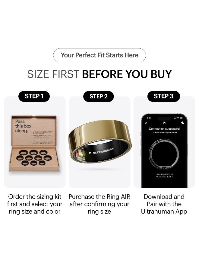 ULTRAHUMAN Ultrahuman Ring AIR-Smart Ring Health Tracker, Size First with Ultrahuman Sizing Kit,Sleep Tracker,Smart Ring for Men/Women,Fitness Tracker - Bionic Gold (Size 11) - Image 2