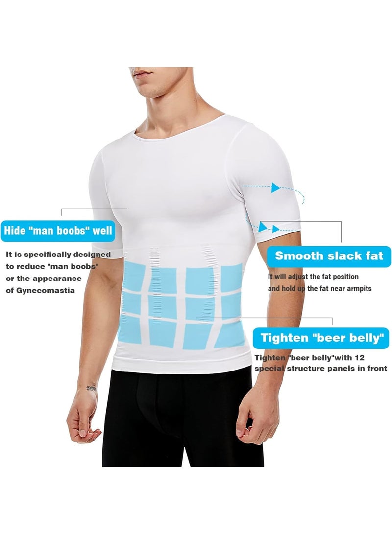 Zikra Men's Compression Shirt, Slimming Body Shaper Undershirt, Slimming baselayer T-Shirt, Workout Vest, Abs Abdomen Slim Body Shaper, T-Shirt Workout, XL, White - Image 3
