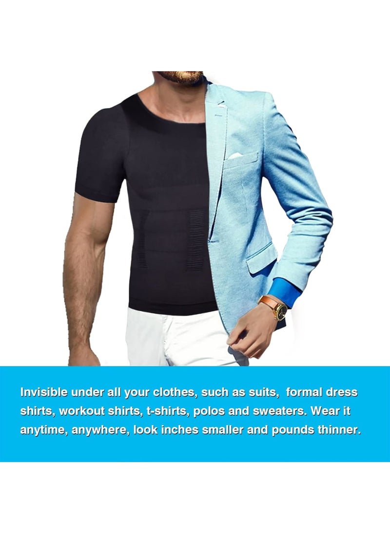 Zikra Men's Compression Shirt, Slimming Body Shaper Undershirt, Slimming baselayer T-Shirt, Workout Vest, Abs Abdomen Slim Body Shaper, T-Shirt Workout, XL, White - Image 5