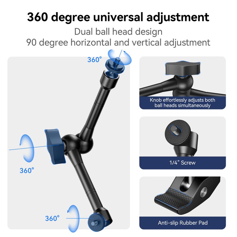 EMART 10inch Articulating Magic Arm Camera Mount with Super Clamp, Friction Power Adjustable Camera Mounts & Clamps with Magicarm and Cold Shoe for Photography/Videography/Webcam/Flash Light - Image 2