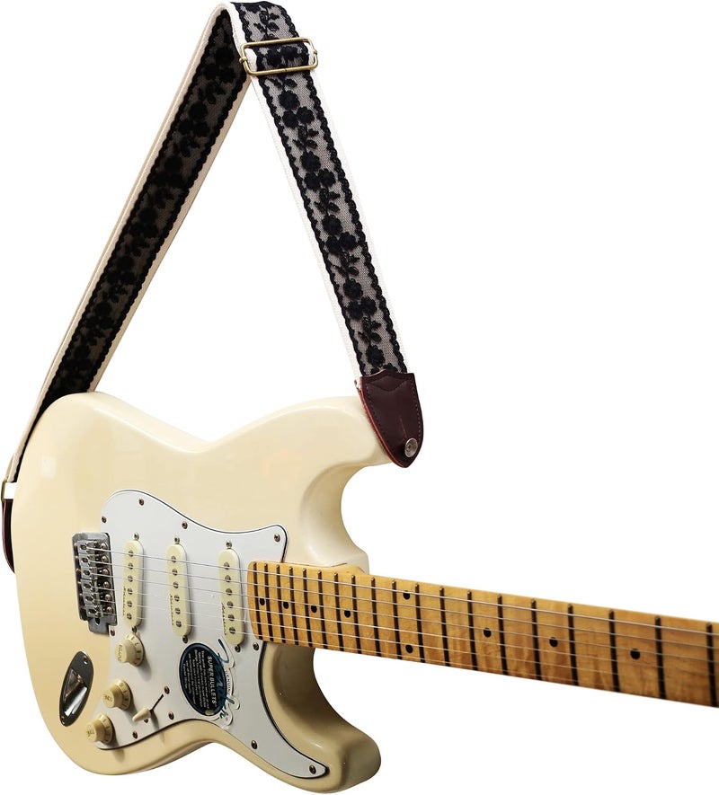 MUSIC FIRST Vintage Black Lace Electric Guitar Strap - 2 Inch Width, Adjustable Length - Image 5
