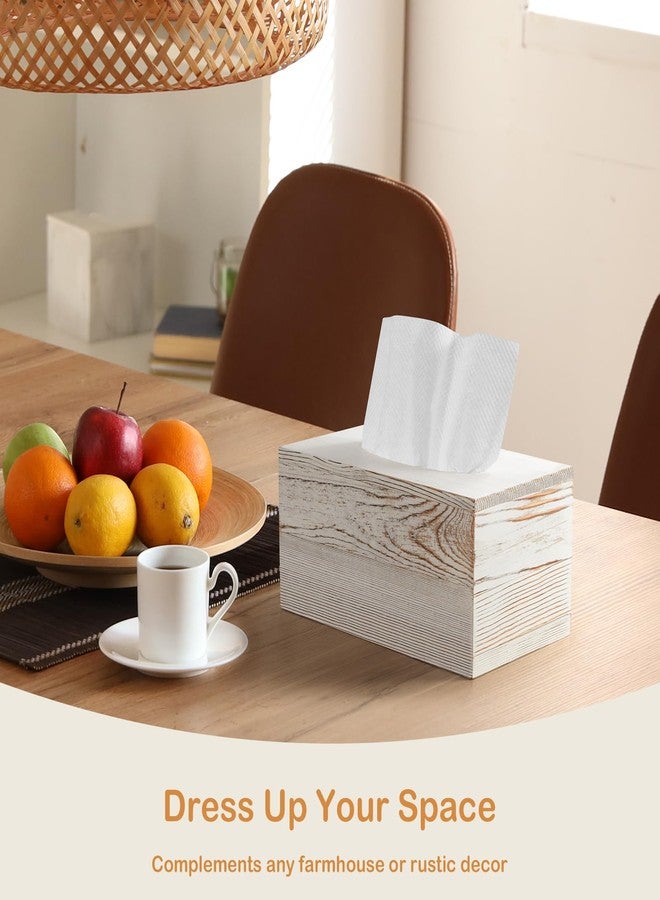 GCWSTJK Whitewashed Tissue Box Cover Rectangle for 120 160 Count - Wooden Rectangular Tissue Box Holder - Decorative Facial Tissue Box Cover for Tabletop Night Stands Bathroom Office - Image 4