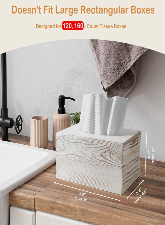 GCWSTJK Whitewashed Tissue Box Cover Rectangle for 120 160 Count - Wooden Rectangular Tissue Box Holder - Decorative Facial Tissue Box Cover for Tabletop Night Stands Bathroom Office - Image 2
