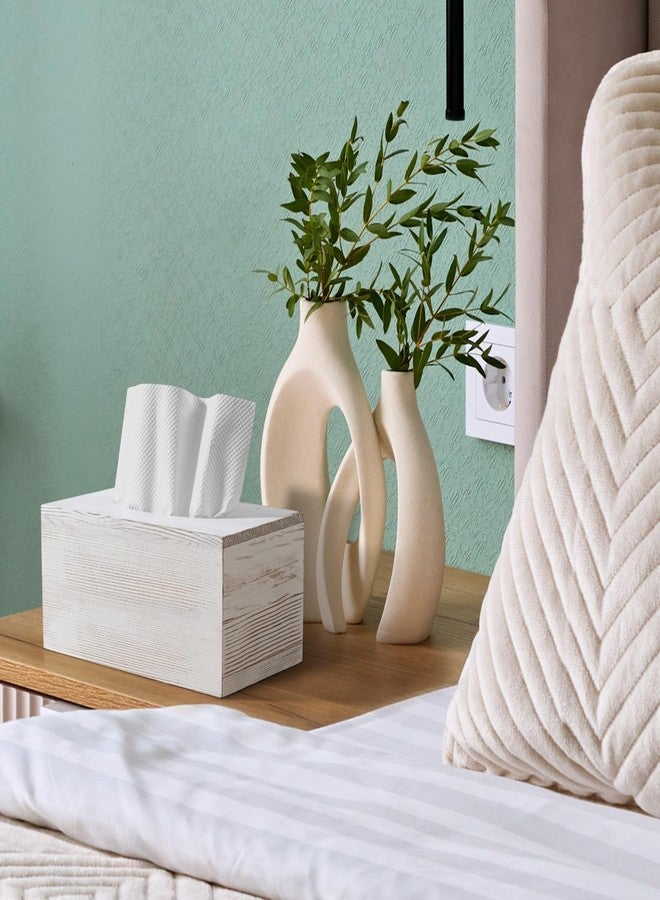 GCWSTJK Whitewashed Tissue Box Cover Rectangle for 120 160 Count - Wooden Rectangular Tissue Box Holder - Decorative Facial Tissue Box Cover for Tabletop Night Stands Bathroom Office - Image 3