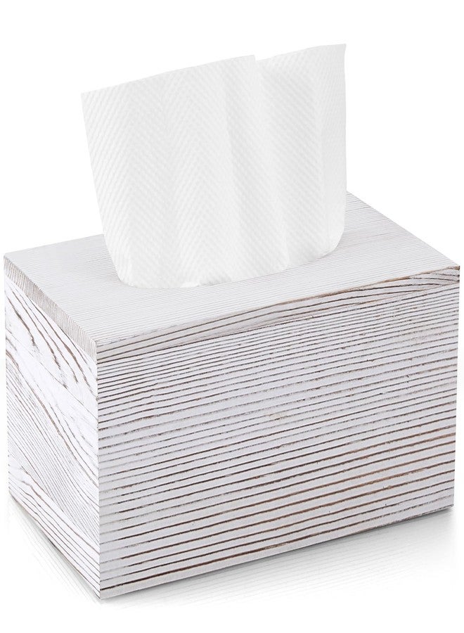 GCWSTJK Whitewashed Tissue Box Cover Rectangle for 120 160 Count - Wooden Rectangular Tissue Box Holder - Decorative Facial Tissue Box Cover for Tabletop Night Stands Bathroom Office - Image 1