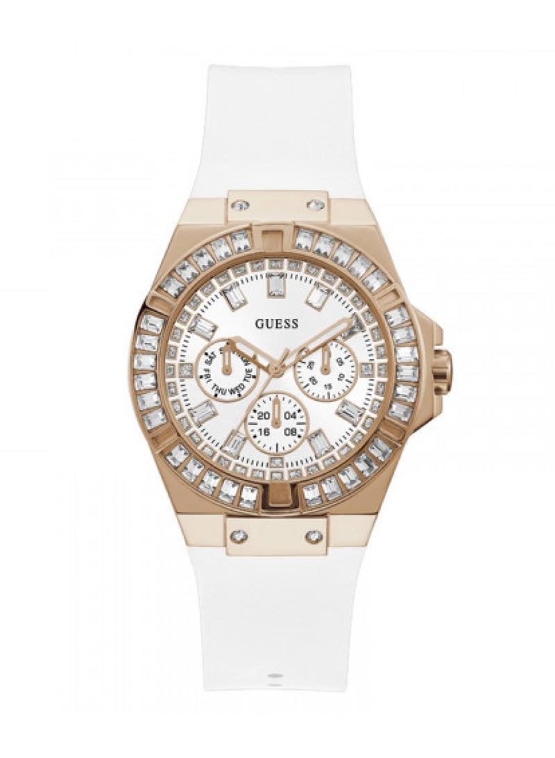 GUESS ساعة نسائية متعددة الوظائف بقرص أبيض وعلبة دائرية - GW0118L4 - 39 مم - Image 1