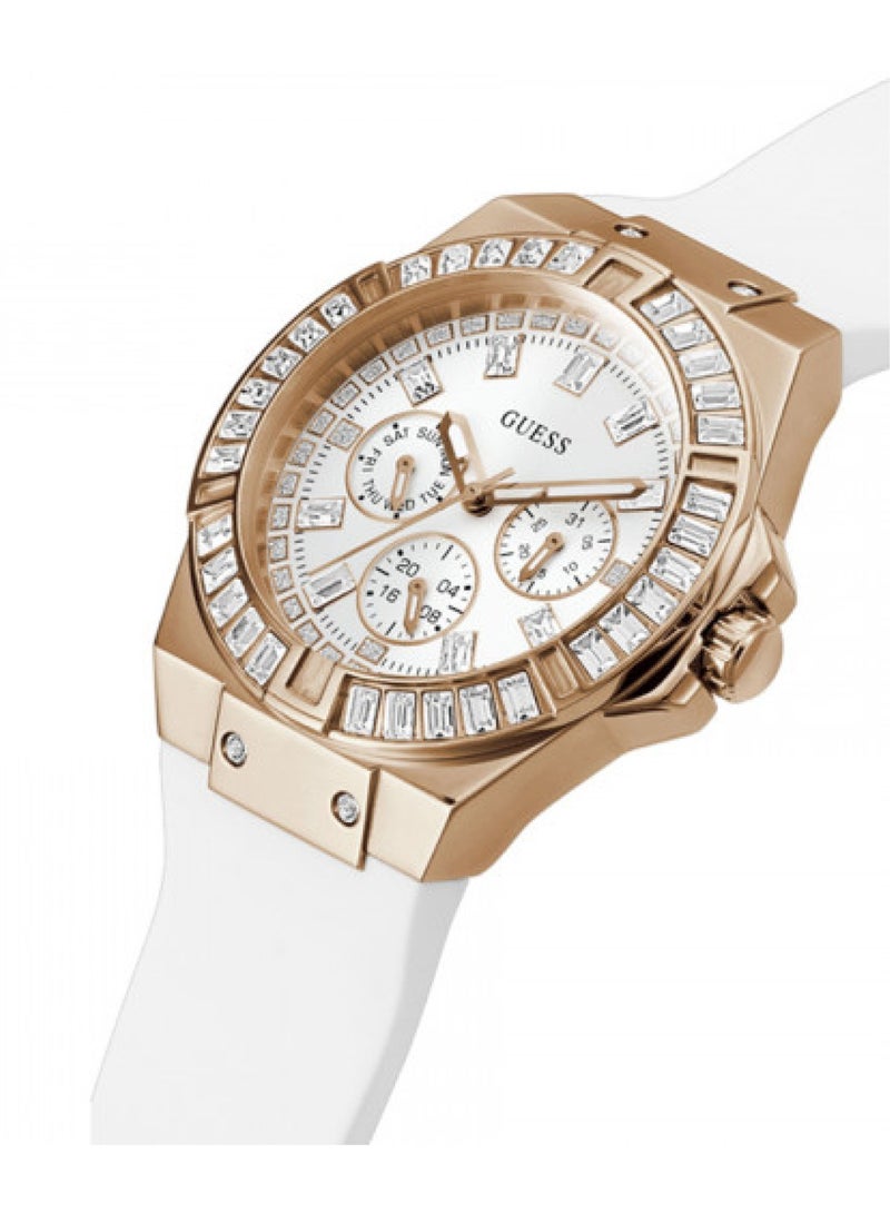 GUESS ساعة نسائية متعددة الوظائف بقرص أبيض وعلبة دائرية - GW0118L4 - 39 مم - Image 5