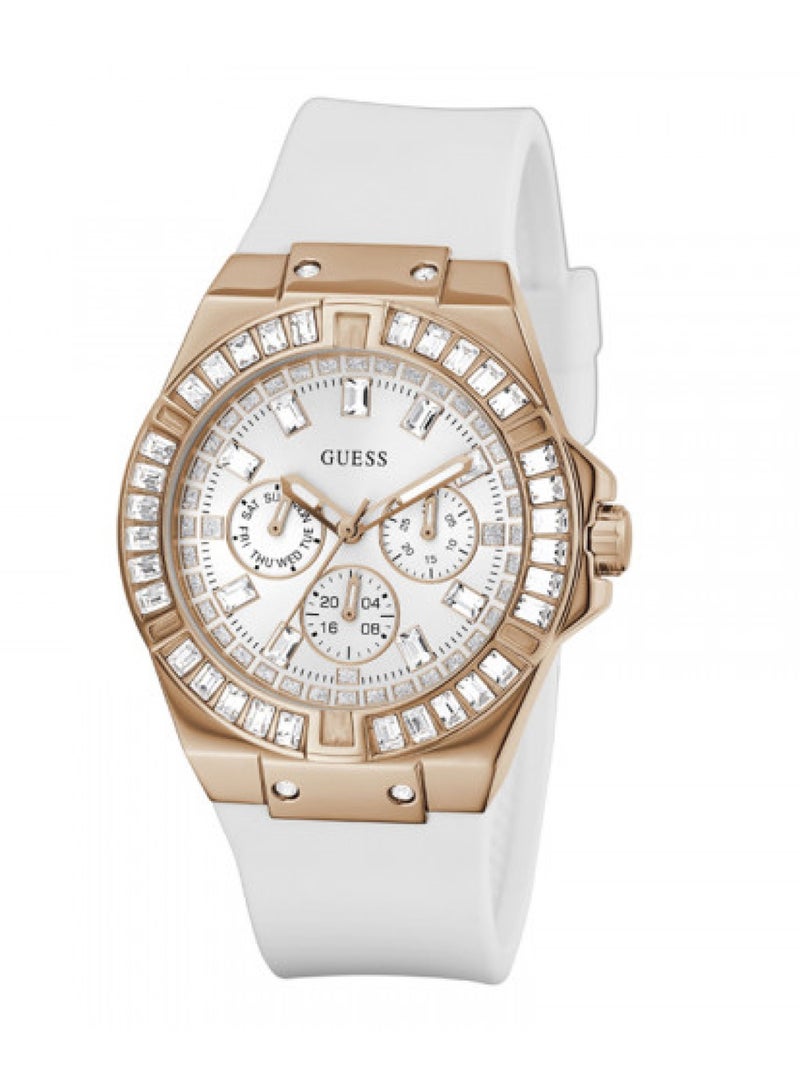 GUESS ساعة نسائية متعددة الوظائف بقرص أبيض وعلبة دائرية - GW0118L4 - 39 مم - Image 4