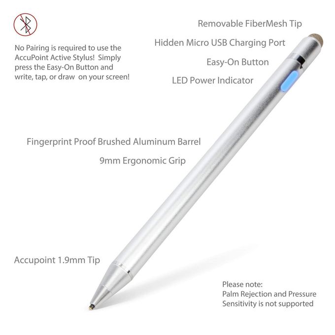 BoxWave Stylus Pen Compatible With Asus Chromebook Flip C433 Accupoint Active Stylus, Electronic Stylus With Ultra Fine Tip For Asus Chromebook Flip C433 Metallic Silver - Image 5