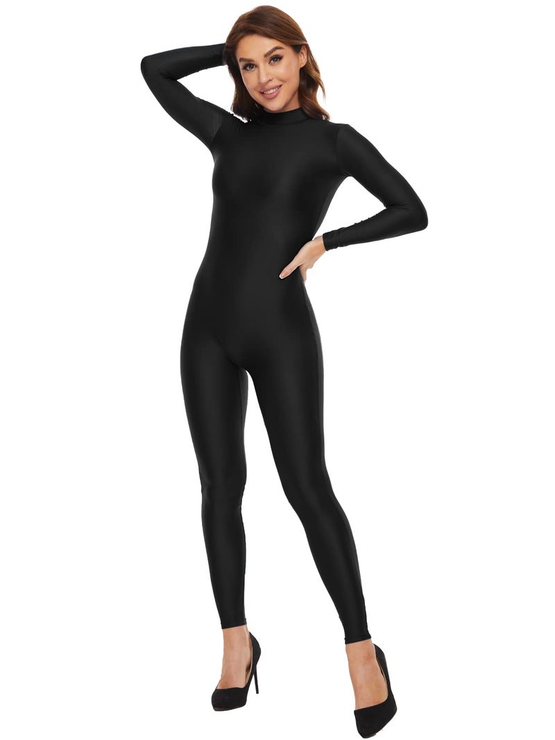 Kepblom Womens Turtleneck Long Sleeve Dance Unitard One Piece Full Bodysuit Costumes（Black,Small - Image 1