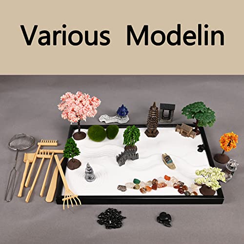 Yoquare 14" x 10" Large Japanese Zen Garden Kit for Desk – Includes 25+ Accessories: Sand Tray, Rake, Trees, Incense Burner, Bridge, Well, Door – Calming Decor Gift for Women, Mindfulness & Stress Relief - Image 3