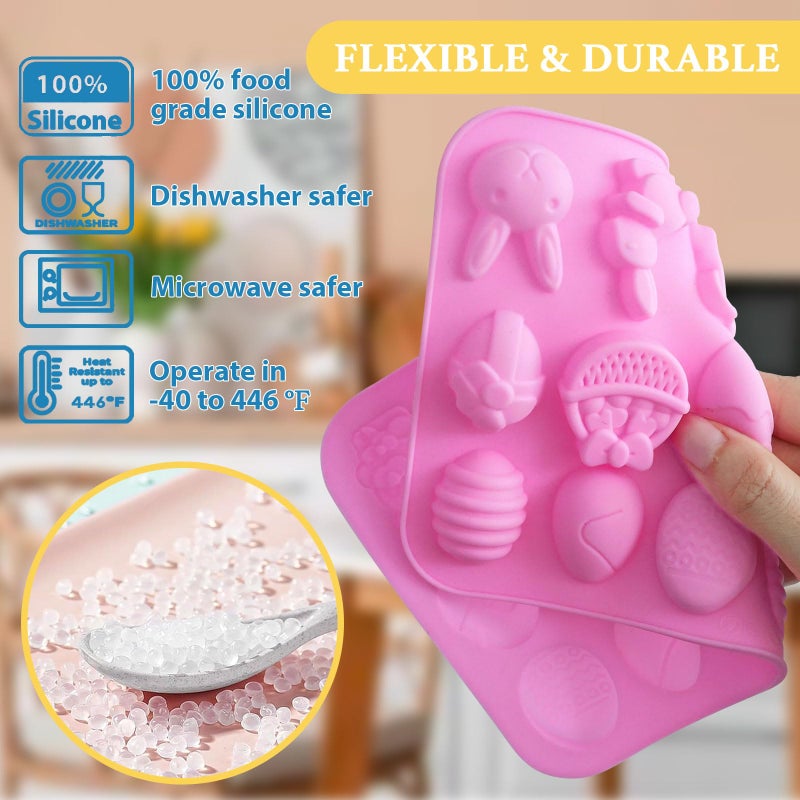 HKNMTT Easter Silicone Candy Mold 4-PACK 9 Shaped Egg Rabbit 72 Cavities Chocolate Mould Wax Melt Tray for Gummies Cupcake Decor Kids Holiday Gift Fudge Making Set - Image 2