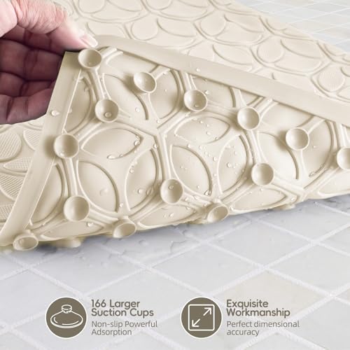 WRISIN Bathtub Mat Non Slip with Suction Cups - 100% Rubber Bathroom Mat Textured for Bath Tub Shower Safety - Soft on Touch - BPA/PVC Free - Pet Dog Bath Mat - Machine Washable - 16 × 28 Inch（Beige） - Image 3