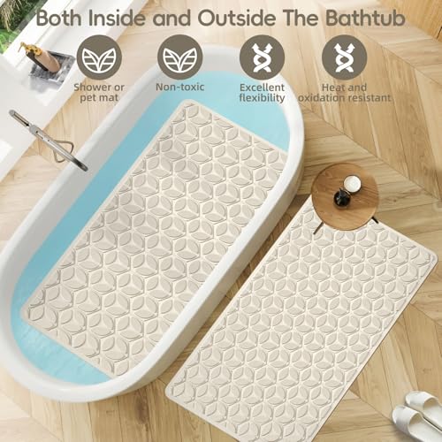 WRISIN Bathtub Mat Non Slip with Suction Cups - 100% Rubber Bathroom Mat Textured for Bath Tub Shower Safety - Soft on Touch - BPA/PVC Free - Pet Dog Bath Mat - Machine Washable - 16 × 28 Inch（Beige） - Image 4